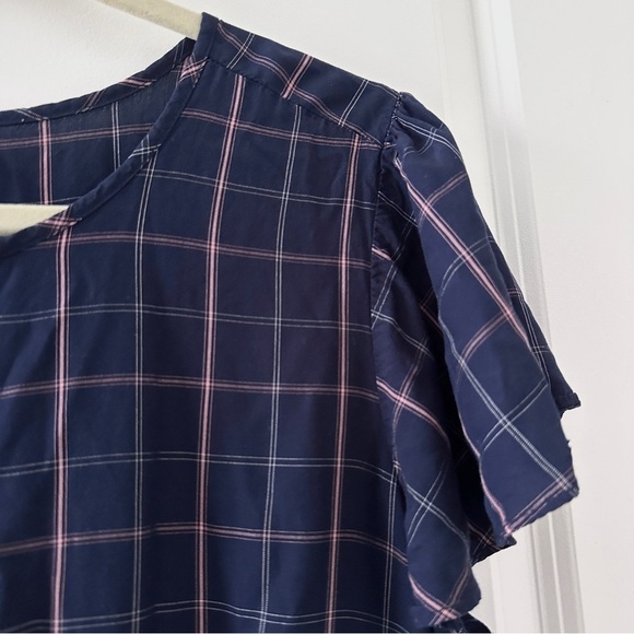 Old Navy Blue Plaid Waist-Defined Flutter-Sleeve Dress Women’s Size Large EUC - Picture 4 of 15